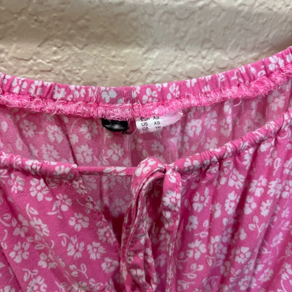 H&M Pink Floral Smocked Long Sleeve Peasant Top Size XS Coastal Cowgirl Festival